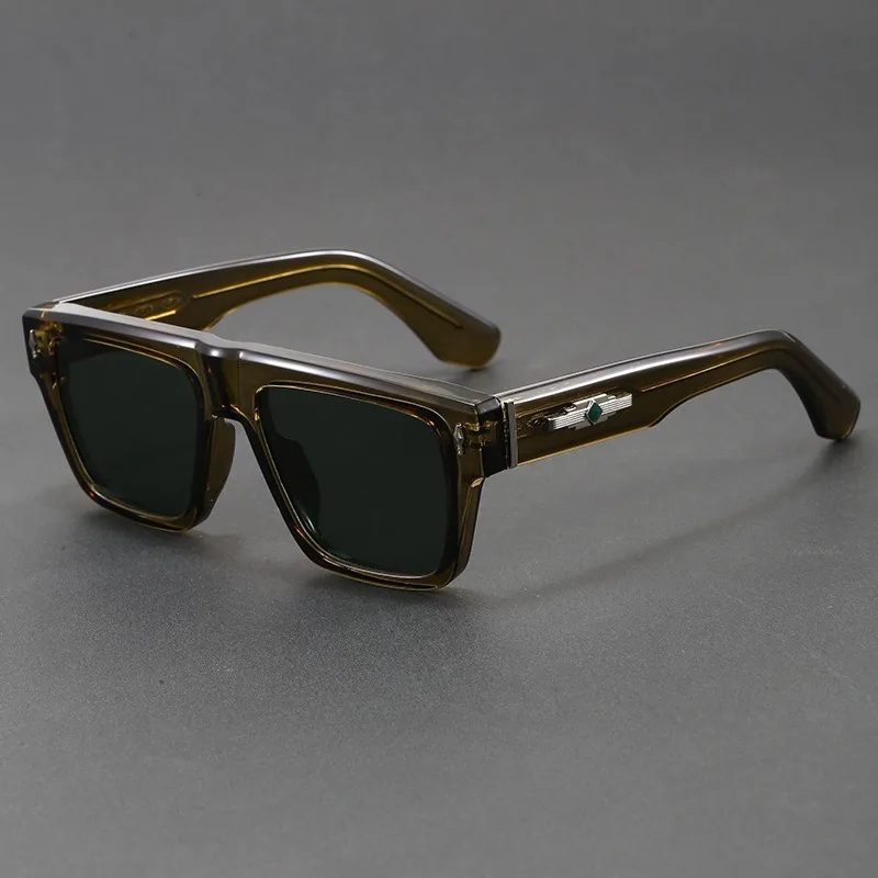 COJOS Thick Flat Top Square Sunglasses Men Metal Green Diamond Temple UV400 Driving Shades With Glasses Case - view 6