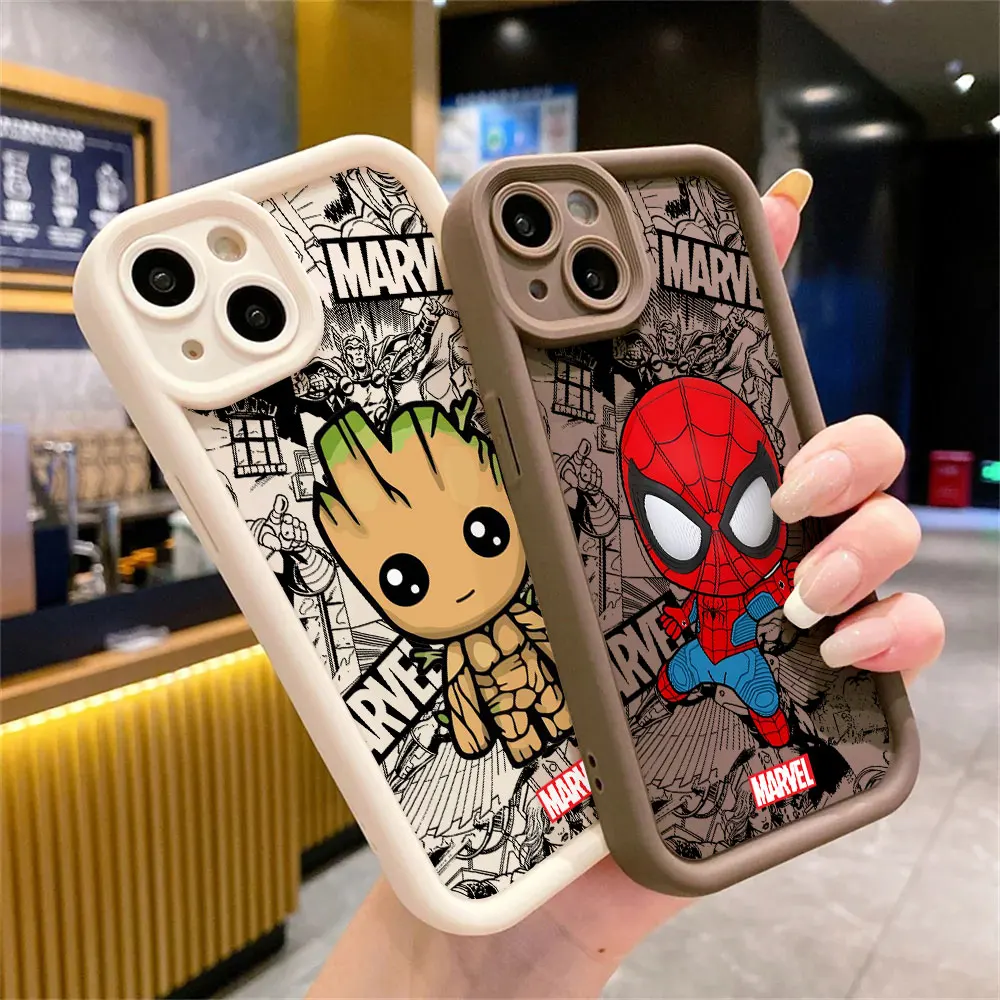 Marvel spiderman Groot Case for iPhone XS Max 12 Pro 14 Plus 8 7 13 Mini 11 Pro SE XR 15ProMax Square Liquid Soft Luxury Cover