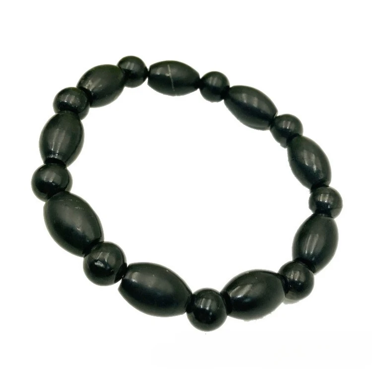 Natural Russia Karelia Shungite Rice Beads Bracelet For Women Energy Protection Mineral Stone Elastic Handmade Bracelet 10mm