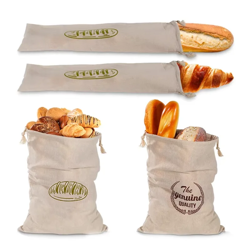 Leinen-Brotbeutel, wiederverwendbare Beutel mit Kordelzug für Brotlaibe, Aufbewahrungsbeutel für hausgemachtes handwerkliches Brot, Leinen-Brotbeutel für Baguette
