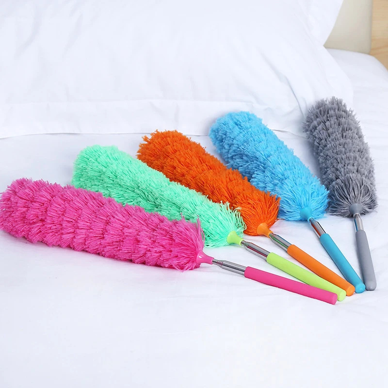 New 1pc Retractable Duster Stainless Steel Long Handle Dusting Brush Car Household Cleaning Tools Microfiber Dust Brush