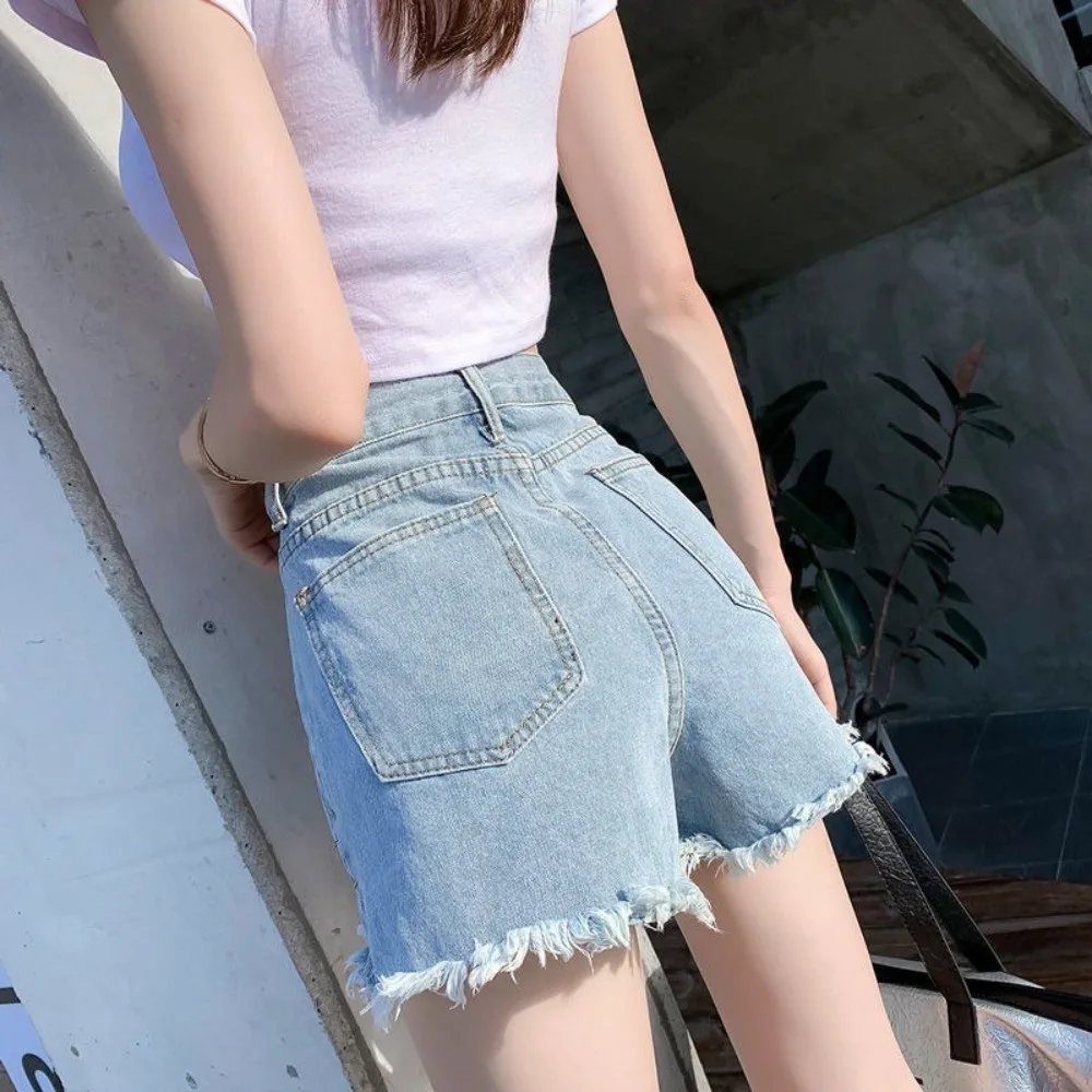 Trendige Dehnbare Jeans-Shorts für Damen, Hochgeschnittene Zerrissene Denim-Shorts mit Ausgefranstem Saum, Vielseitige Kurze Hosen für den Sommer – Detail 20