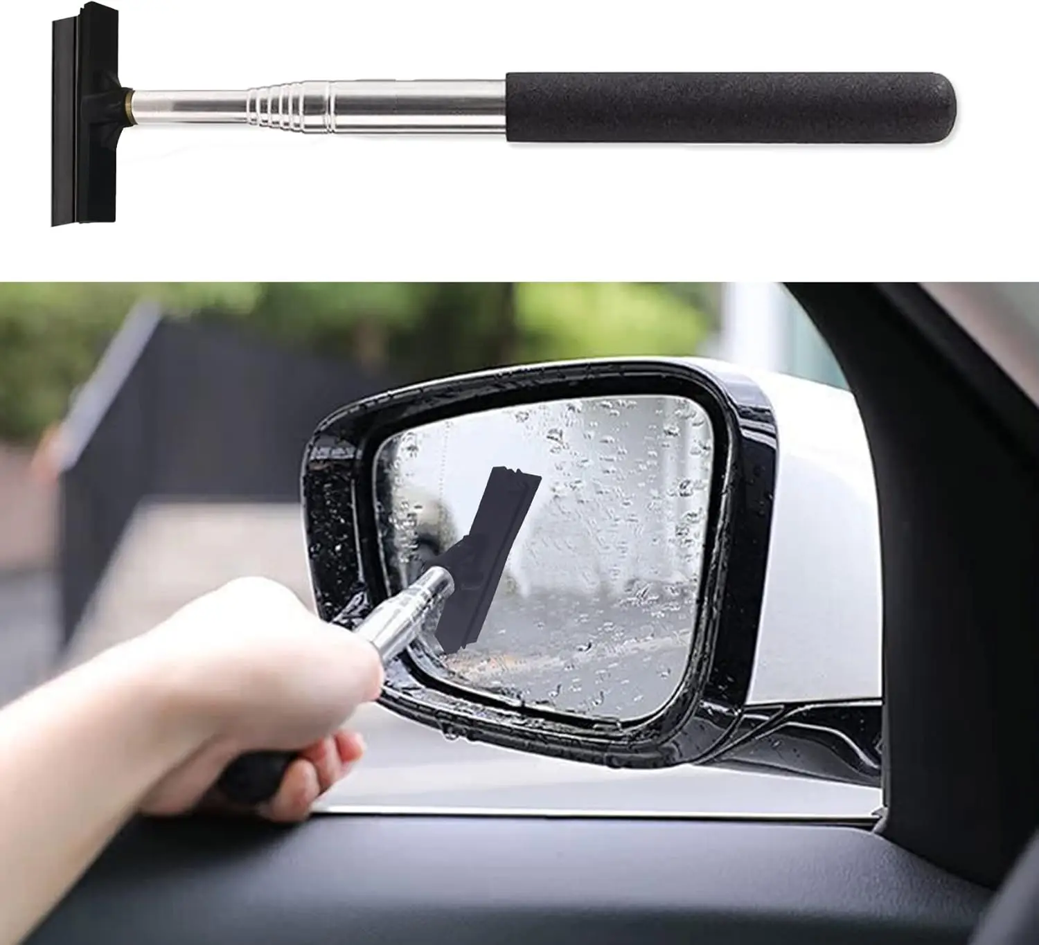 Side  Squeegee,   Wiper, 38.6in Handle Retractable  Rearview  Wiper,  Squeegee for Rainy Foggy Weather,  Automotive Accessories 