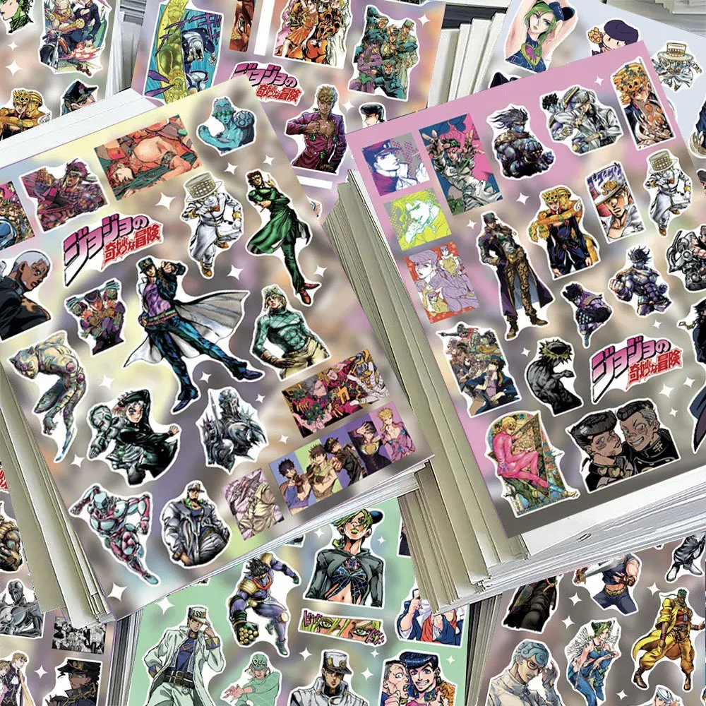 8 Hojas de Pegatinas de Anime JoJo's Bizarre Adventure, Calcomanías de Dibujos Animados de Kujo Jotaro, DIY para Maleta, Coche, Cuaderno, Adhesivos Geniales de Josef Joestar
