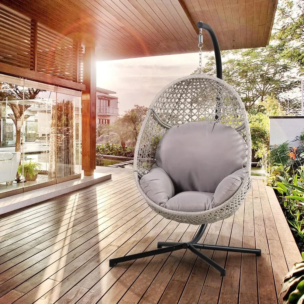 

Indoor and Outdoor Hammock Egg Chair with Stand, Large Hanging Chair, Rattan Swing Chair with Removable Cushion