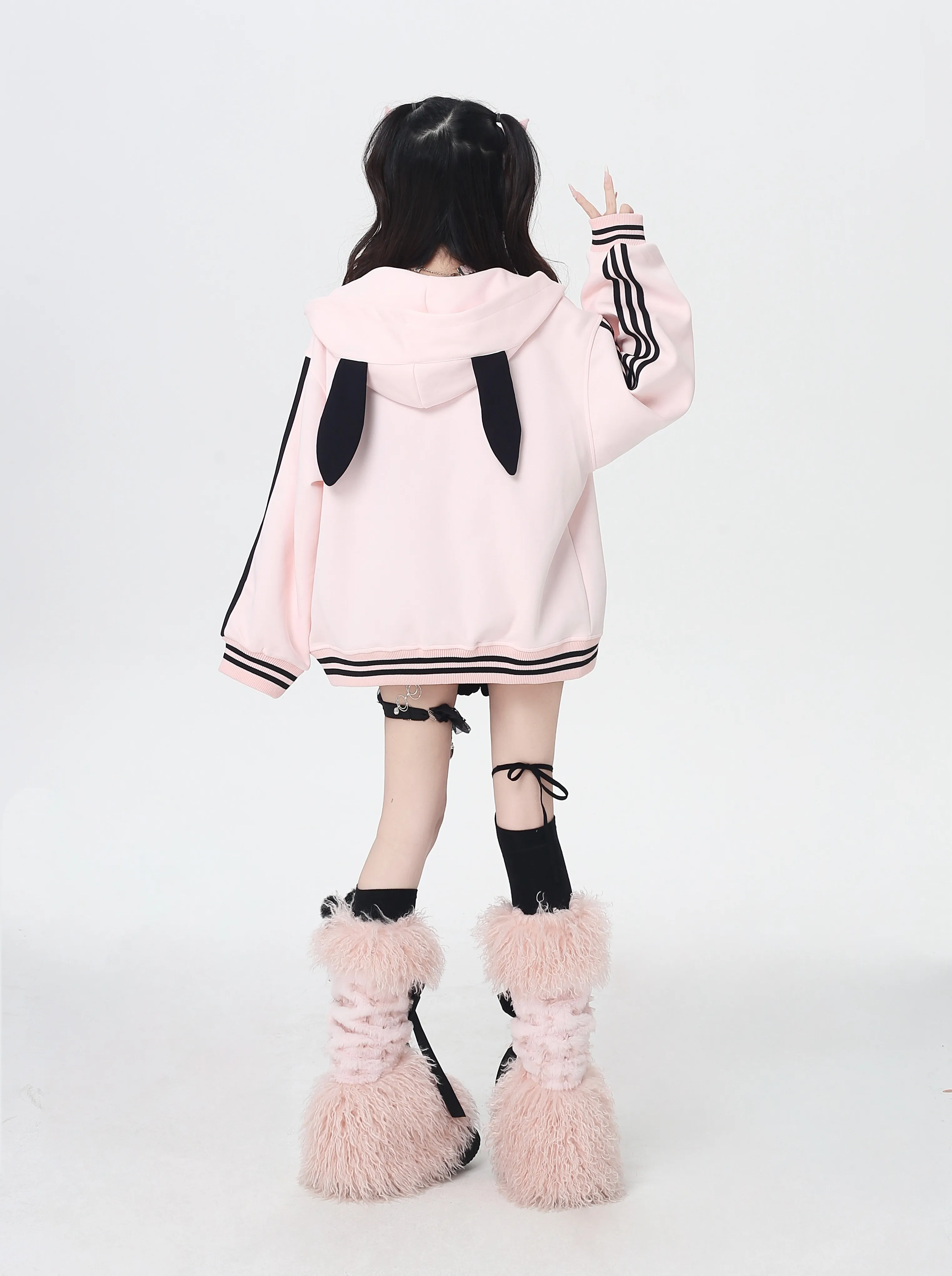 

Kawaii Cartoon Print Cute Patchwork Color Hooded Jacket Autumn New College Style Sweet Loose Versatile Sweatshirt Casual Hoodie