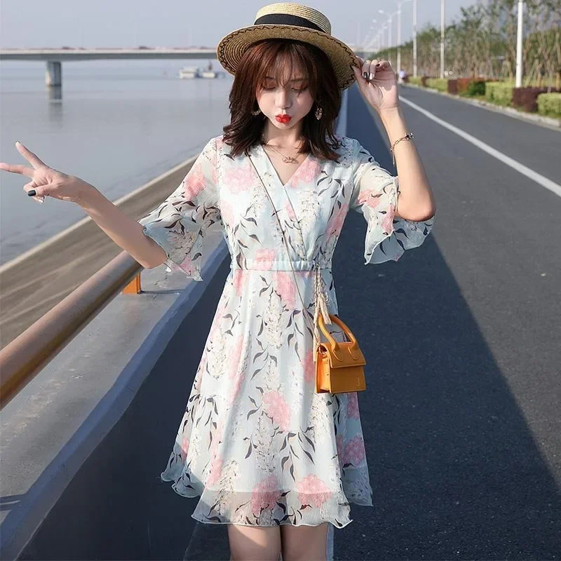 Floral Women's Dress Chiffon Silk Bandage Female Dresses Flower Satin New Features of One Pieces Hot Cotton Loose V241