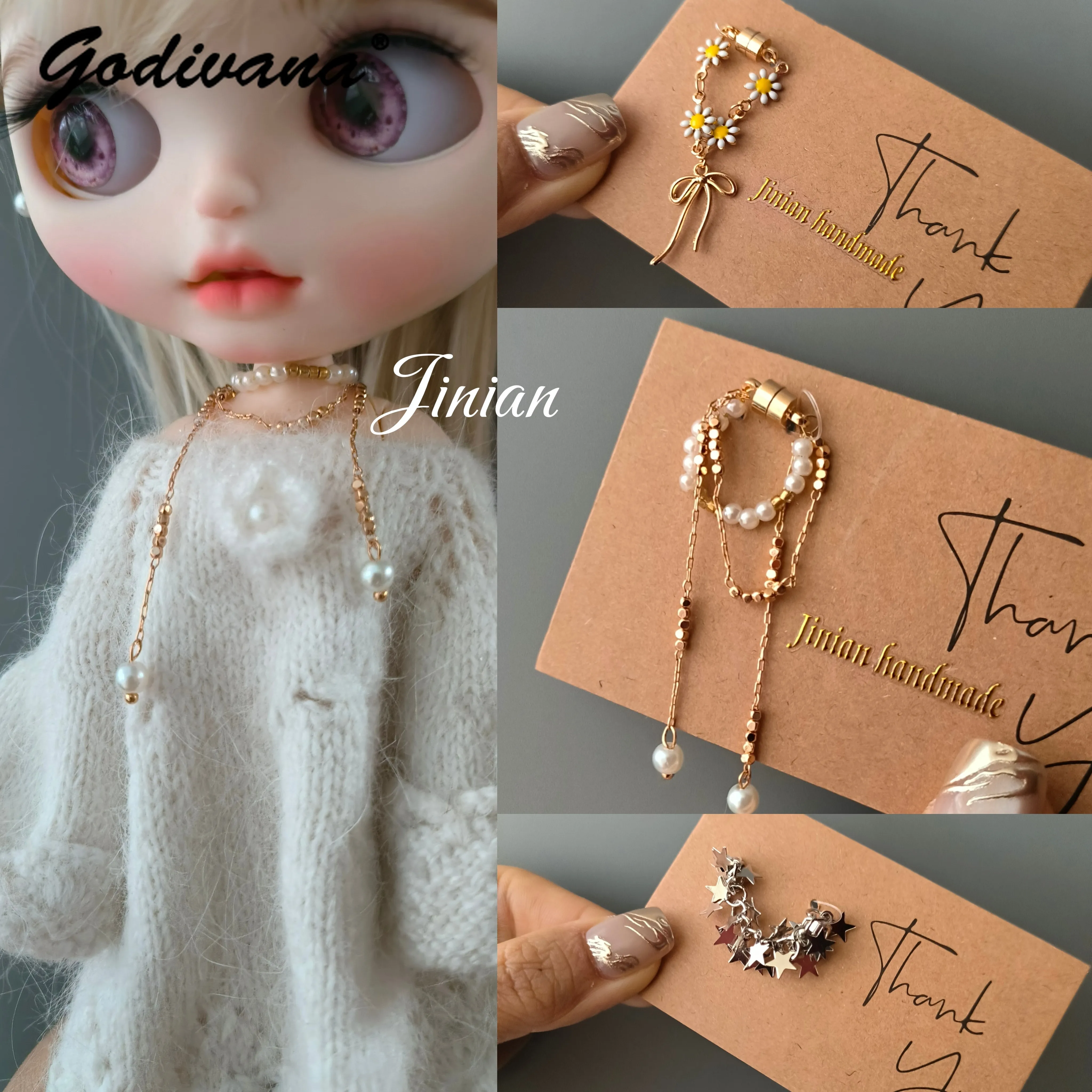 Blythe Tassel Pearl Necklace BJD Doll Delicate Strong Chain Beautiful Exquisite Pearls Collar Choker for Ob24 Headdress