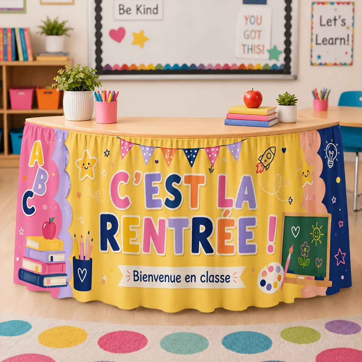 One tablecloth for a French-themed classroom, featuring blackboard letters and campus decorations - colorful bookszyc