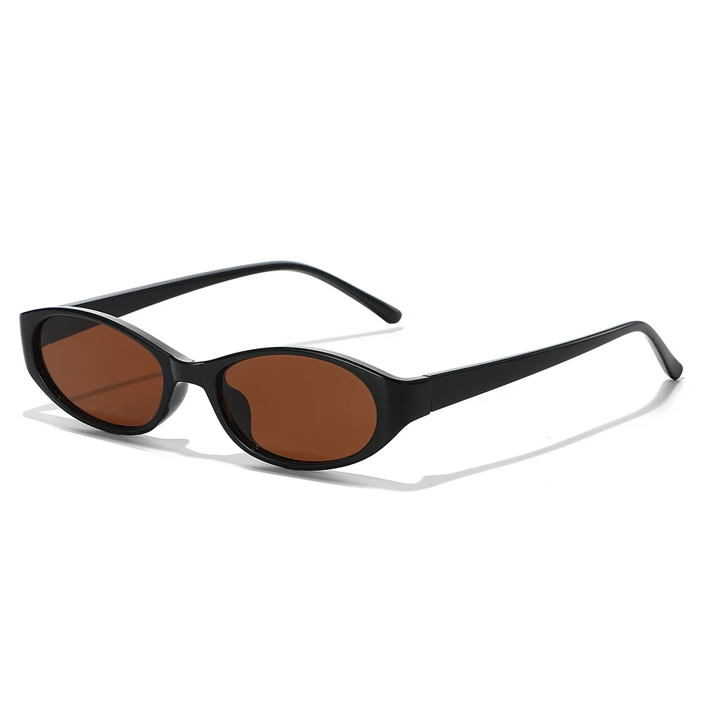 Retro Oval Sunglasses Women Men Y2k Narrow Cat Eye Transparent Sunnies Skinny Shades Blue Brown Lens Punk Rectangle Sun Glasses