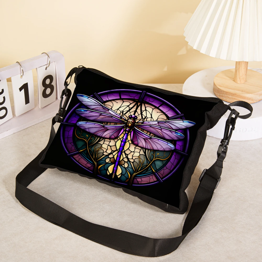 1pc Dragonfly Stained Glass Design Crossbody Bag Black Shoulder Bags For Women And Girls Fashionable Artistic Print Casual Daily