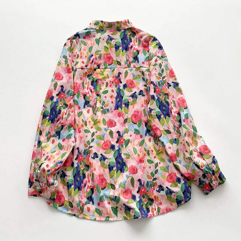 

Retro Rose Print Pure Cotton Long Sve Women's irt Spring Autumn Loose Fit Casual Sle Breathable Comfortable Open Cardigan