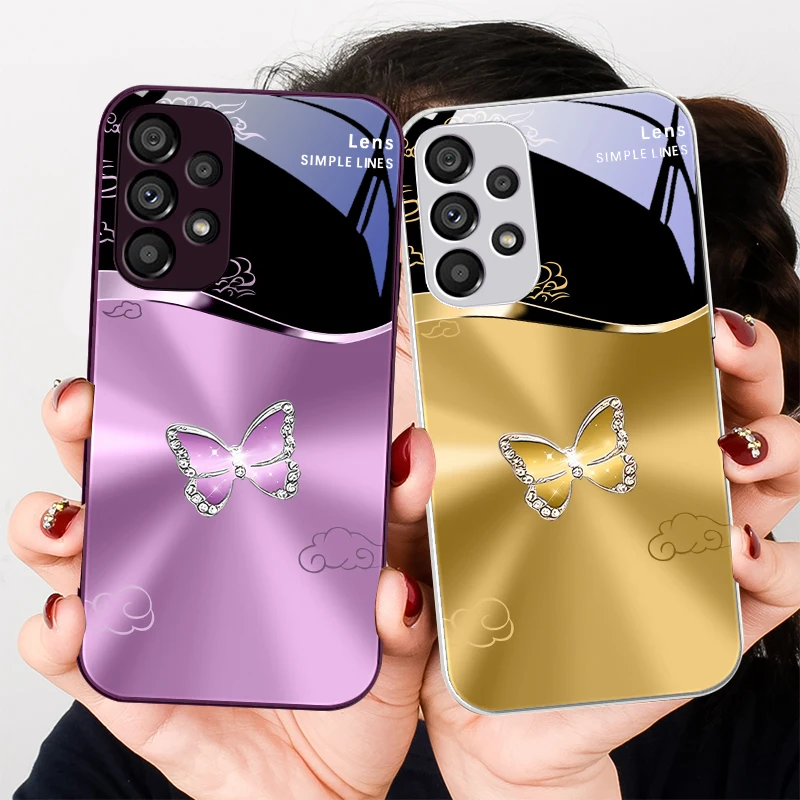 

Cloud Butterfly Powder For Samsung Galaxy S23 U Ltra 24 Plus S20 21 FE S25 Ultra A70 A72 73 51 52 53 Tempered Glass Phone Case