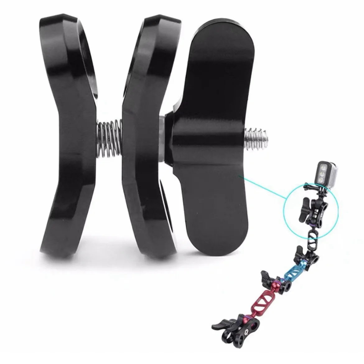 

Applicable to Gopro aluminum alloy accessories, sports camera, SLR camera, ball head clip, diving fill light butterfly clip