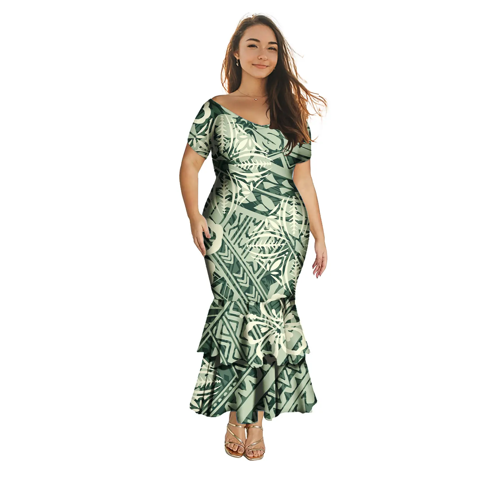 Sexy Bodycon Puletasi Dresses for Ladies Polynesian Puletasi Dress Tradition Samoan Print Custom Pattern Mermaid Dresses
