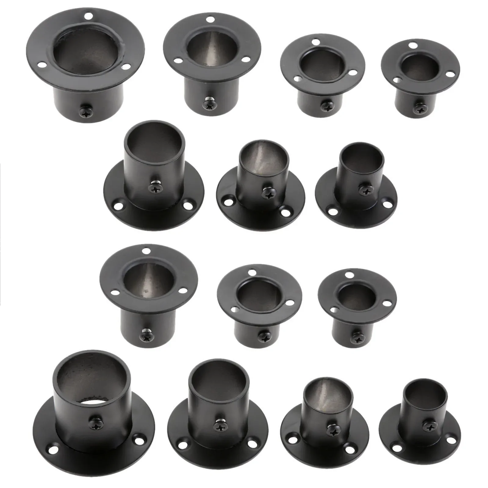 2pcs Flange Rod Holder Black Wardrobe Hanging Rail Rod Pole Socket End Support Bracket w/screws Stainless Steel 19/22/25/32mm