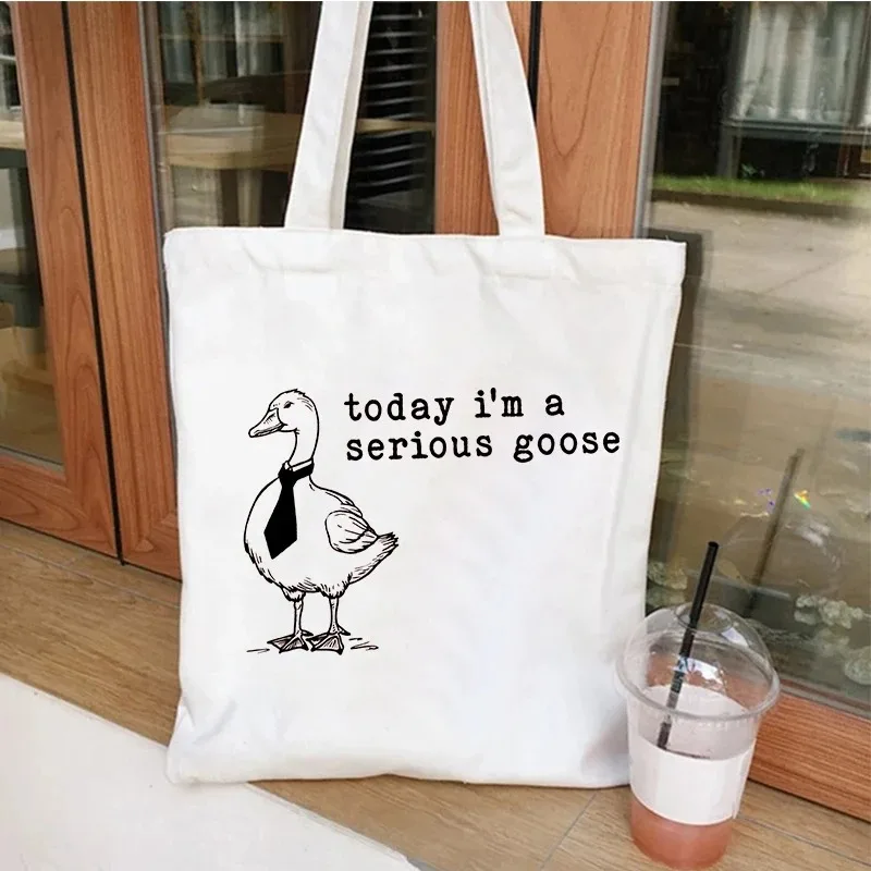 سخيفة أوزة على فضفاض ريترو قماش حمل حقيبة الرجال قابلة لإعادة الاستخدام المتسوق حقيبة Harajuku موضة المرأة أوزة حقيبة كتف حقائب اليد