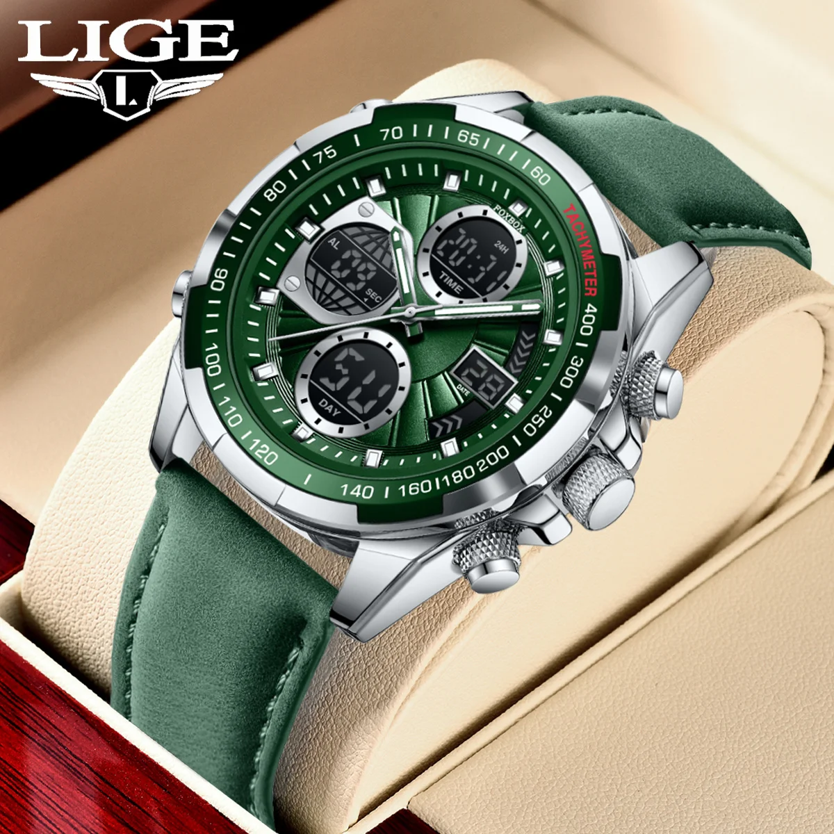 

Fashion Mens Watches Luxury Leather Strap Business Quartz Wristwatch Outdoor Sports Waterproof Man Watch LED Dual Display Clock