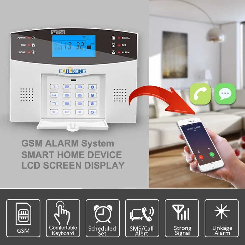 

Keyboard Screen Intercom Wired & Wireless Home Burglar Security Alarm 433MHz Wireless GSM Alarm System