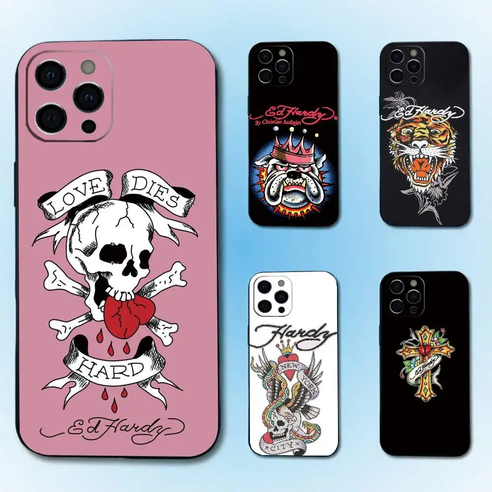 Funda Clásica Ed Brands Hardy para iPhone 17, 16, 15, 14, 13, 12, 11 Plus, Pro Max y Otros Modelos, Cubierta Negra Suave