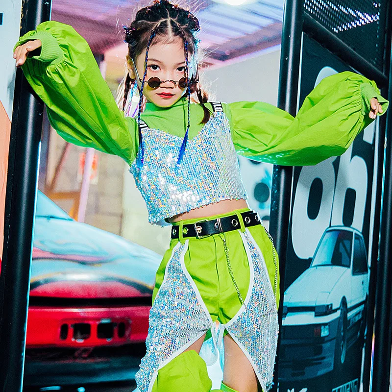 Vêtements de danse de rue pour enfants, spectacle de paillettes pour filles, vêtements tendance, mode, personnalité pour enfants, piste de mode