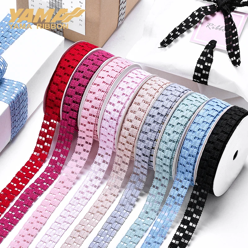 YAMA-Hollow Plaid Weaving Ribbon, DIY Gift Box Packaging, Flower Hair Accessories Decoration, 16mm, 10Yards/Roll