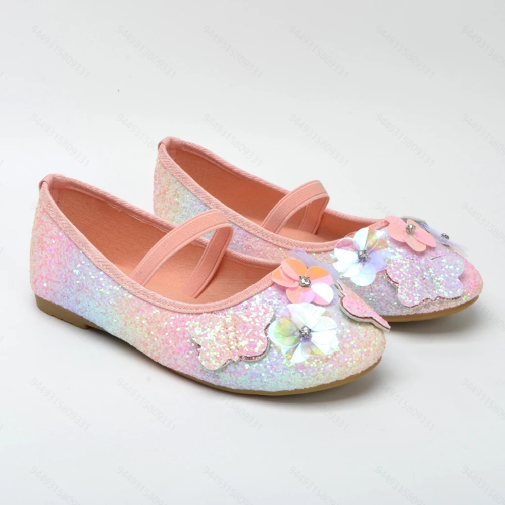 COSYSUSY Girls' Princess Shoes New Fashion Children's Three-Dimensional Small Flower Sequin Soft-Soled Baby Performance Shoes