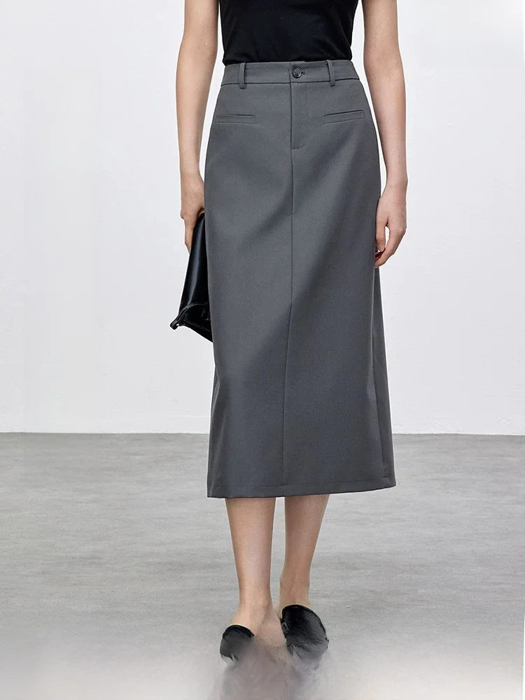 

Gray Commuter High Waist Women's Skirt Spring 2026 Straight Tube Skirt Slit Design Fashionable Slimming Effect Office Wear