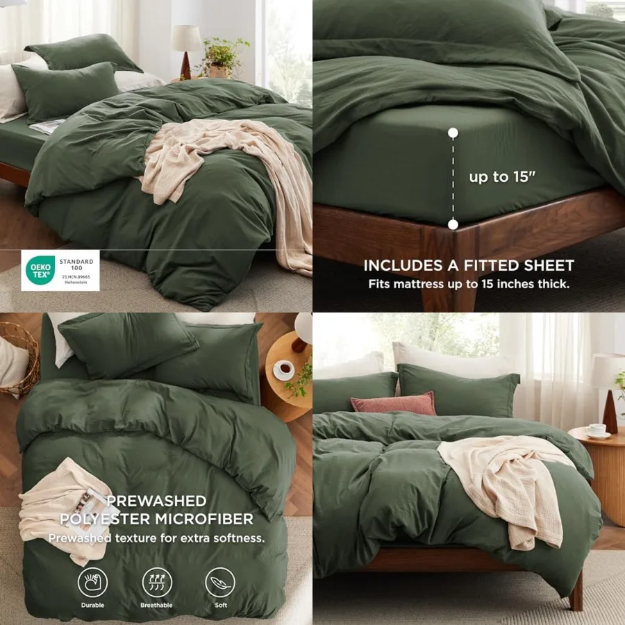 

Duvet Cover King Size with Fitted Sheet - 4 Pieces Prewashed Cotton-Like Polyester Extra Soft Bedding Set, Includes 1 Duvet Cov