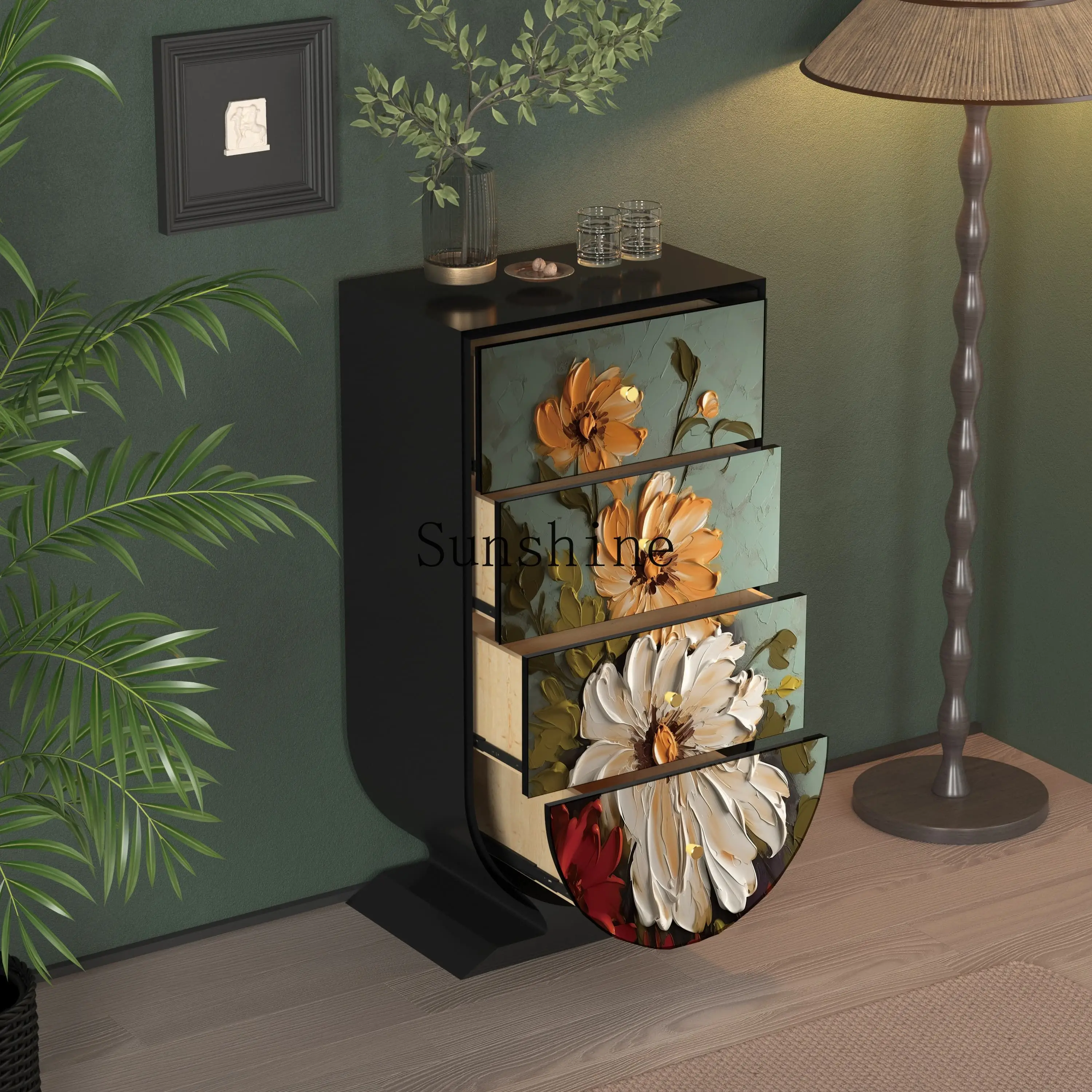 French medieval solid wood B & B home restaurant vertical cabinet against the wall storage drawer cabinet