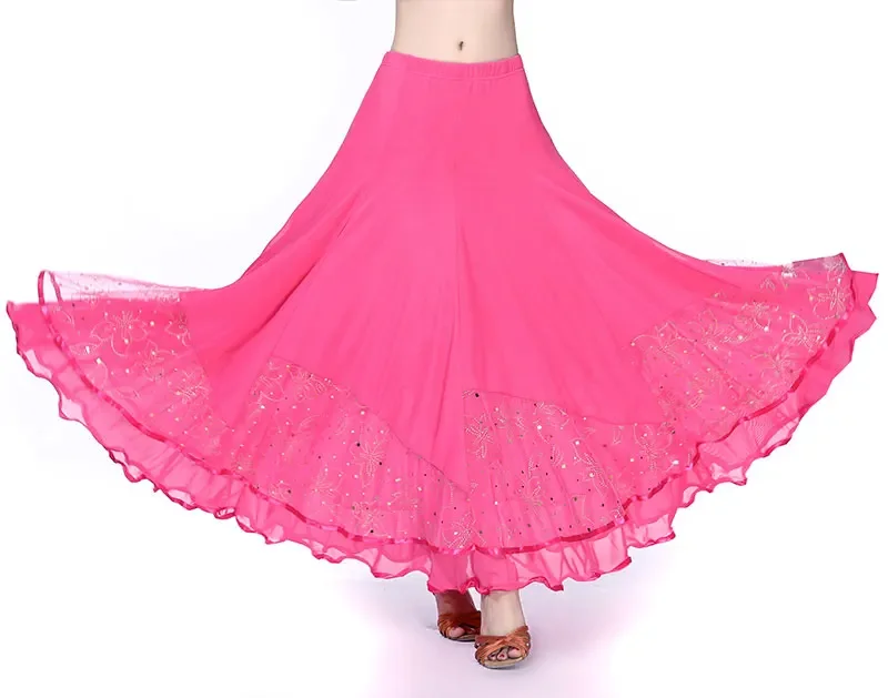 Falda de baile moderna estándar nacional para mujer, faldas de baile de lentejuelas Flamenco, falda de escenario de Tango para baile de salón español de vals