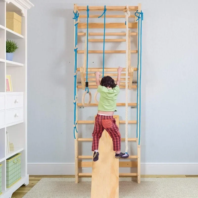 Home use combination fitness equipment training and rehabilitation children's climbing frame leg press stretching wooden frame