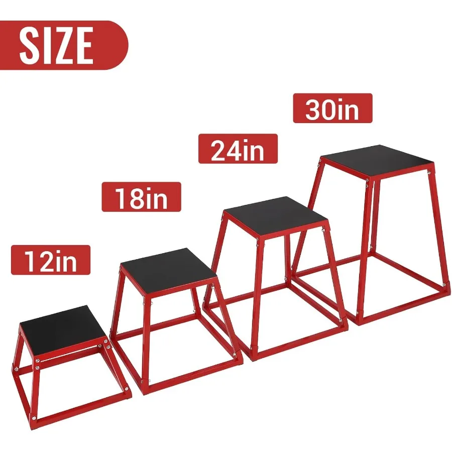 Conjunto de caixa de salto fotométrica, caixa de exercício de aço resistente com almofada de borracha, treinadores de salto com tamanhos de 12 ''18'' 24'' ideal