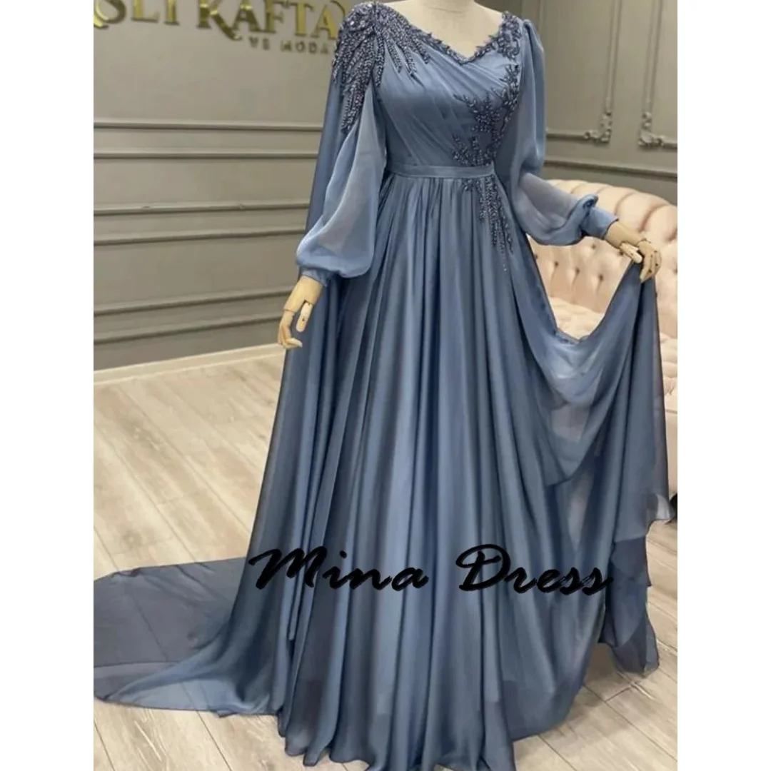 

Mina customized V-neck Graduation Es elegant Evening Dresses for Formal Occasions Robe Robe De Soiree Femmes Woman Party Dress