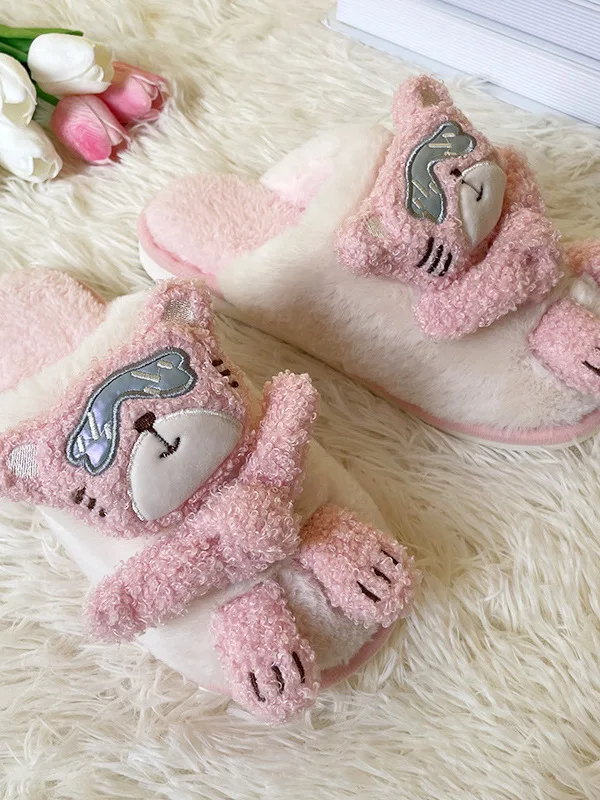 Cartoon Cotton Slippers For Women In Autumn And Winter Home Furnishings For Couples Men In Warm Rooms Cute Internet Red Plush