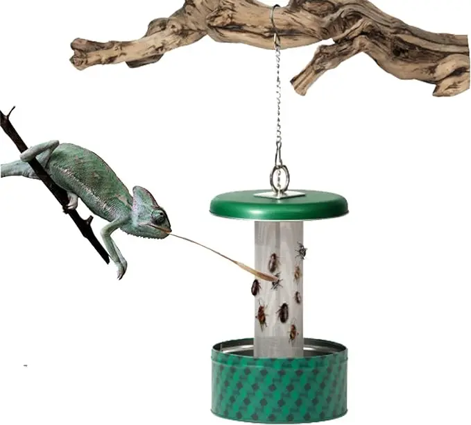 Chameleon Feeding Bowl Hookable Lizard Feeder with Metal Mesh Column for Prey to Climb Suitable for Lizard Iguana Gecko Bearded