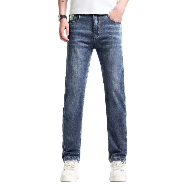 2026 Summer Men Ultra Thin Soft Straight Denim Jeans Luxury High End Green Tag 1977 Vintage Washed Casual Trousers
