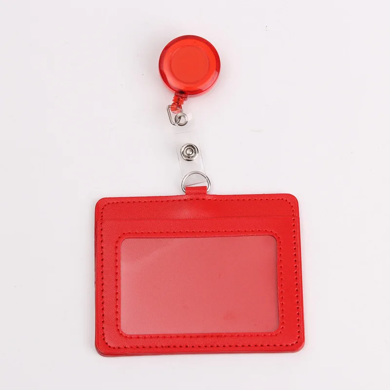 Multiple Card Slots Working Permit Case Exhibition ID Card Holder PU Badge Holder with Badge Reel Pass Work Card Cover Case Tag