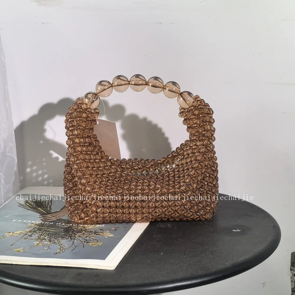 New Exquisite Texture Handmade Acrylic Beaded Small Bag Personalized High End Banquet Handbag Weaving Wholesale Customization