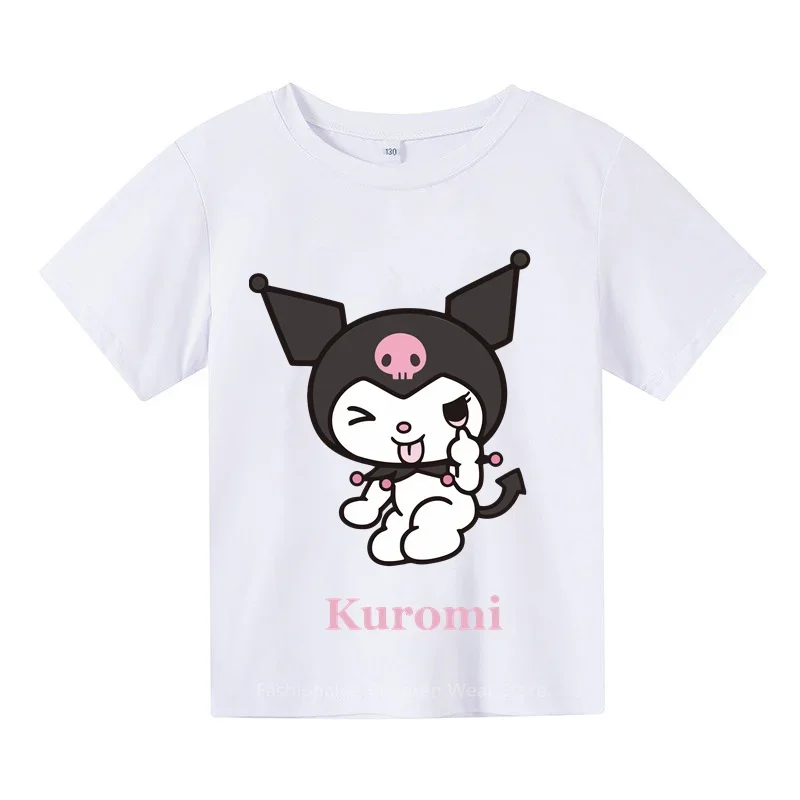 New Arrival Hello Kitty & Kuromi Cute Cartoon Print T-shirt Summer Boys Girls Outdoor Cotton Casual Fashion Kids Short Sleeve