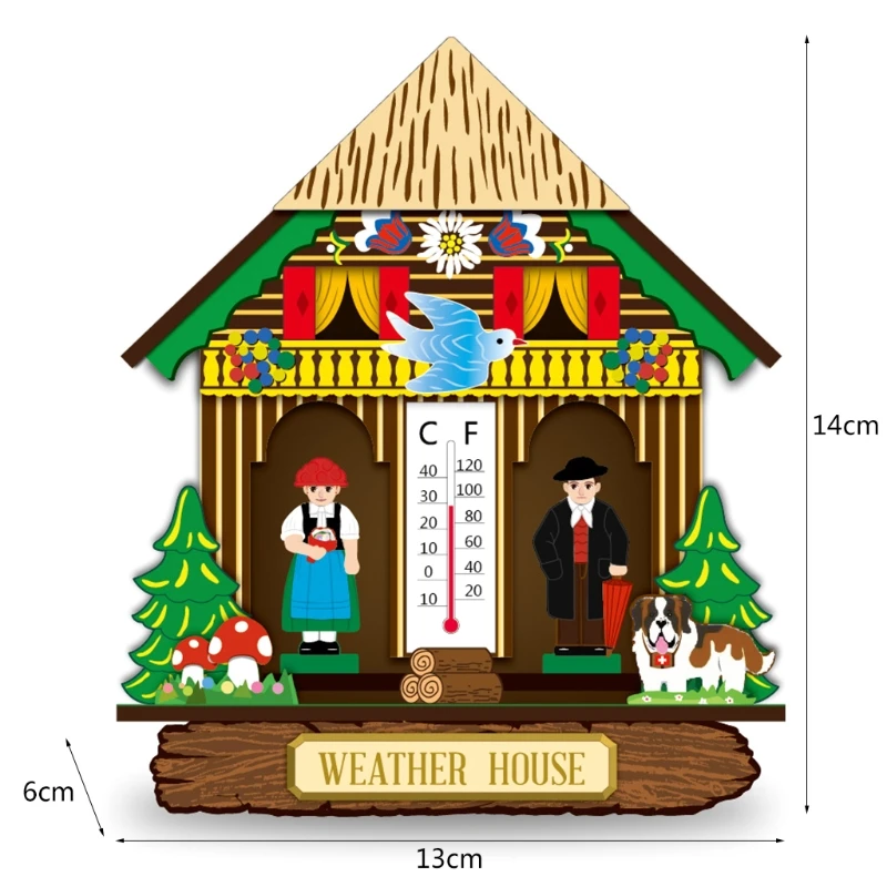 ديكور المنزل الخشبي بارومتر ميزان الحرارة المثبت على الحائط ومقياس رطوبة الطقس #4
