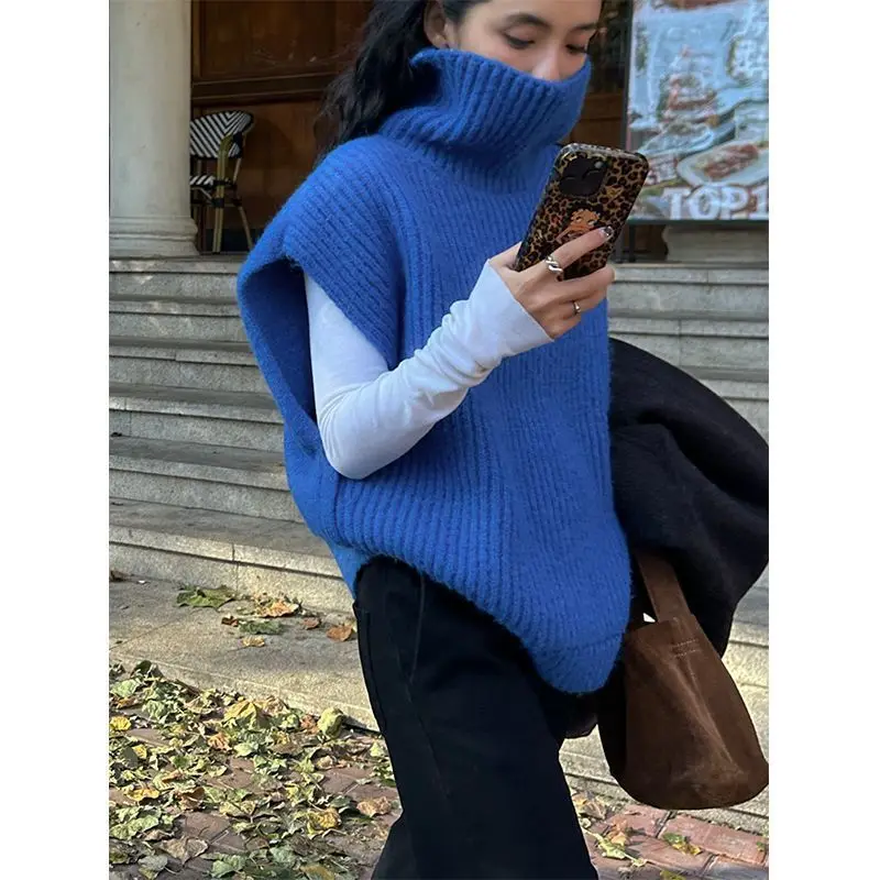 

Fashion Knitted Vest Women'S 2025 New Collection Autumn/Winter Small, Winter High Collar Knitted Sleeveless Waist Loose Tank Top