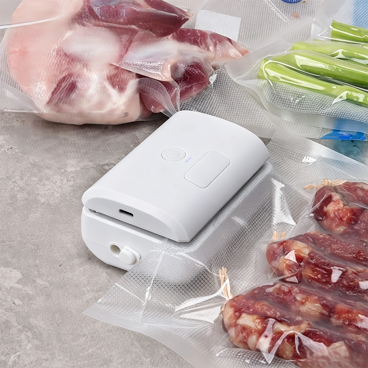 4-In-1 mini bag sealing machine with heat sealing, cutting and inflation functions, portable vacuum sealing machine and mini