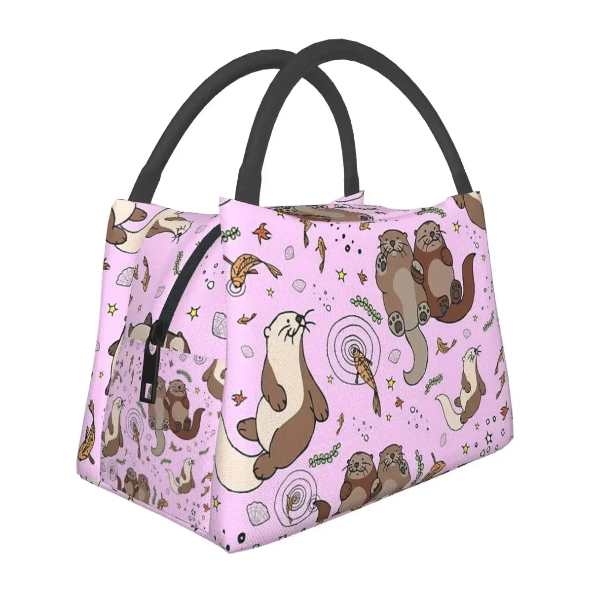 

Otters In Pink Lunch Bags Insulated Bento Box Portable Lunch Tote Picnic Bags Cooler Thermal Bag for Woman Kids Office