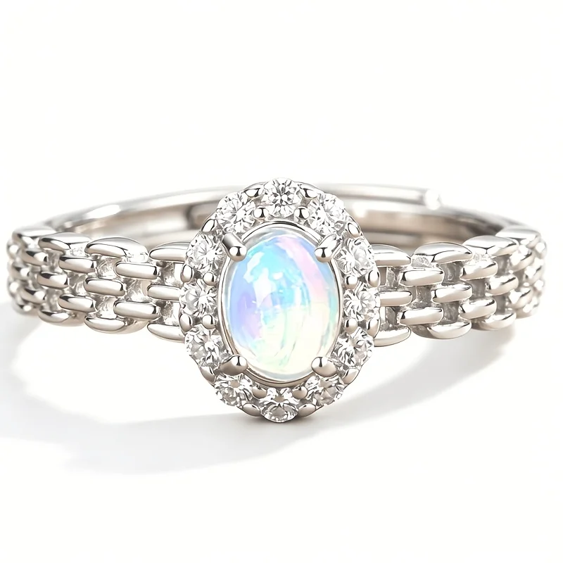 1Pce 46mm Natural Opal Ring S925 Sterling Silver Ring | Play-of-Color | Y2K Style | Father's Day, Easter, Thanksgiving Gift 168