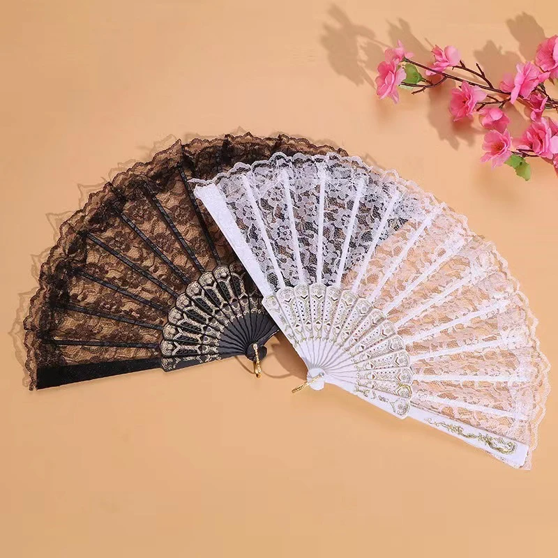 Tragbarer faltbarer Handfächer, Retro-Sexy-Spitzenfächer, Sommer-Tanz, Performance, Fotografie, Foto-Requisiten, dekorativer Fächer, chinesischer Tanzfächer