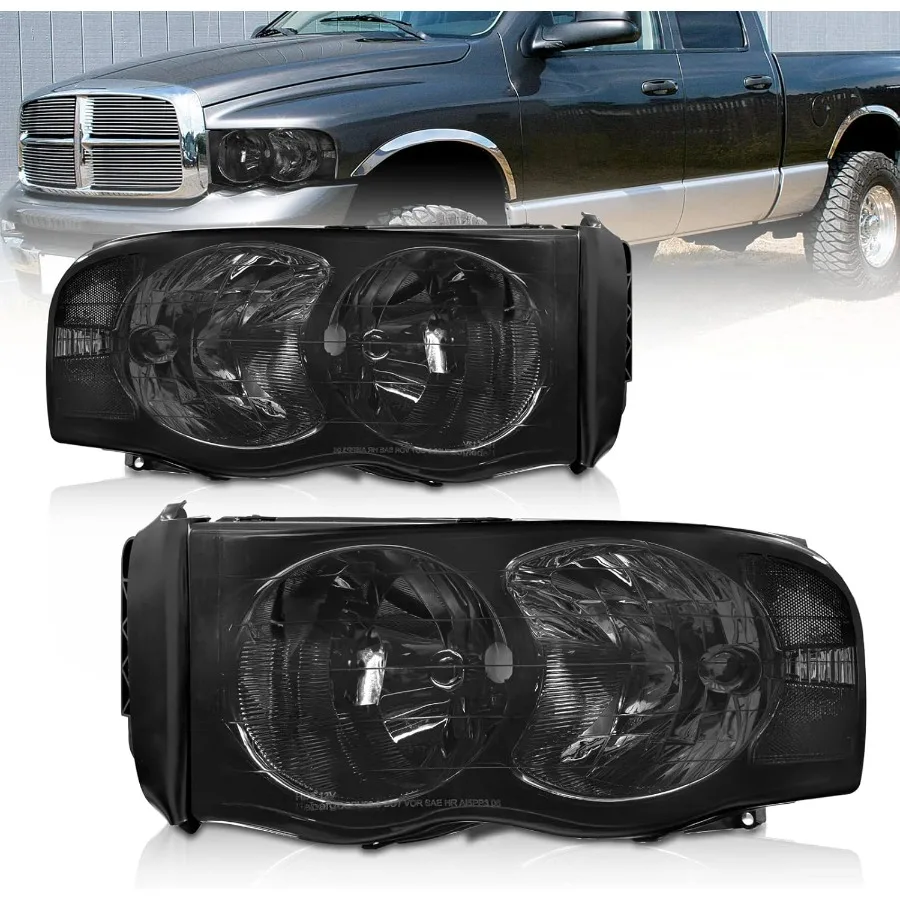 

Headlights sembly Compatible With 2002 2003 2004 2005 Dodge Ram 1500/03 04 05 Dodge Ram 2500/3500 Smoke Lens Clear Reflector Dri