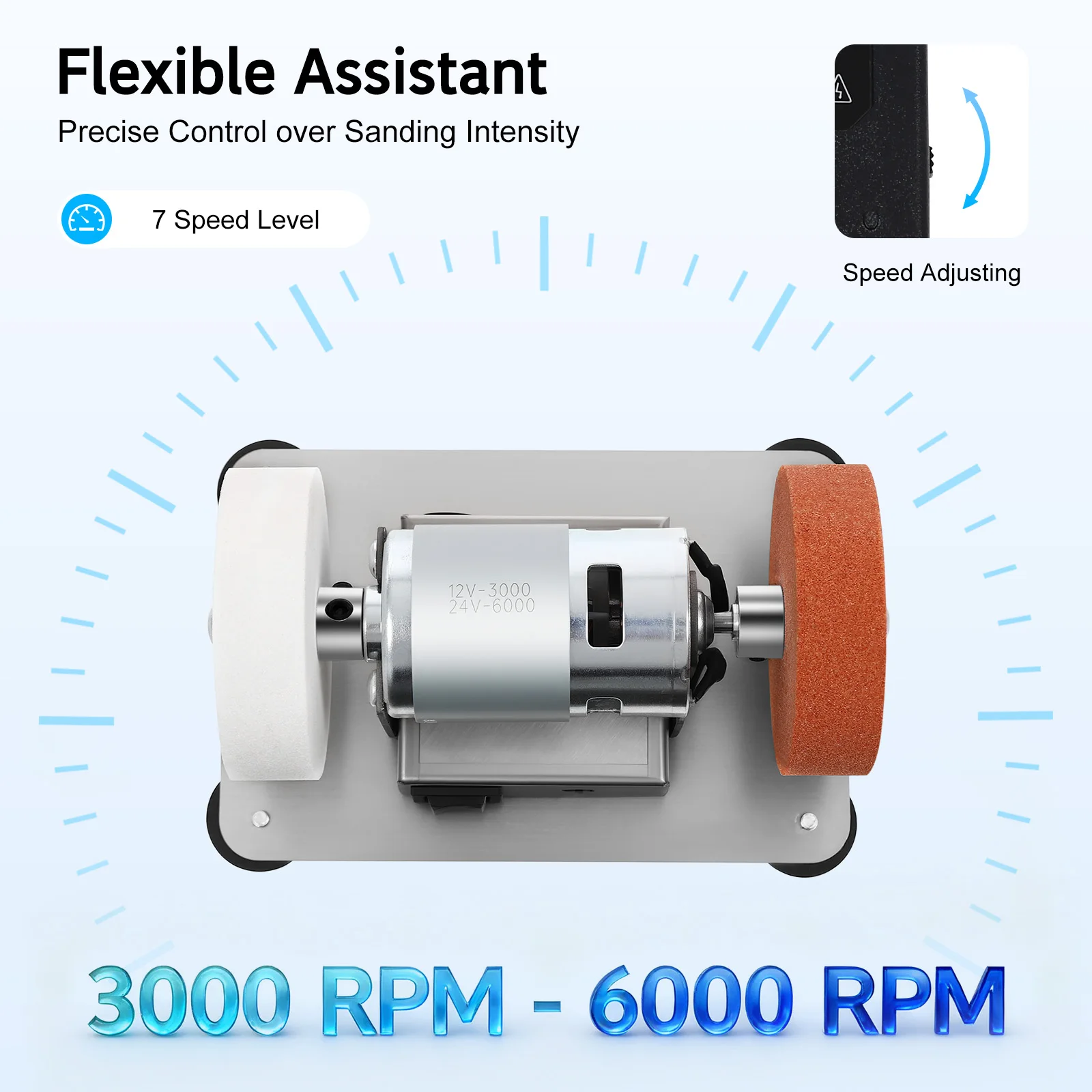 

Mini Bench Grinder,3000-6000RPM Electric Bench Grinder Sanding Machine,7 Adjustable Speed Table Polisher Buffer Handcraft System