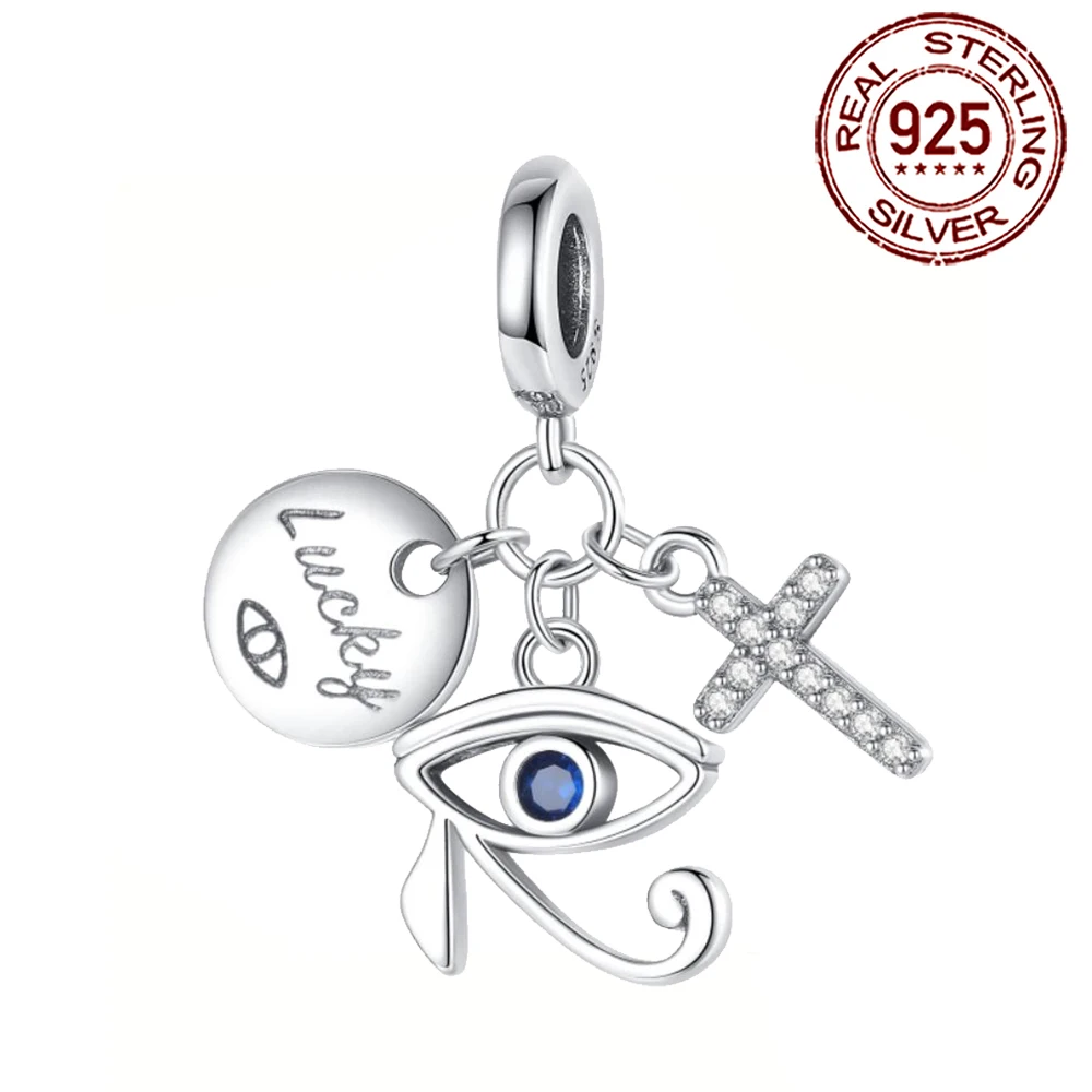 

Ahthen 925 Sterling Silver Hot Sale Beads Cross Demon Eye Charm fit Snake Chain Bracelets Necklaces for Women Jewelry Making