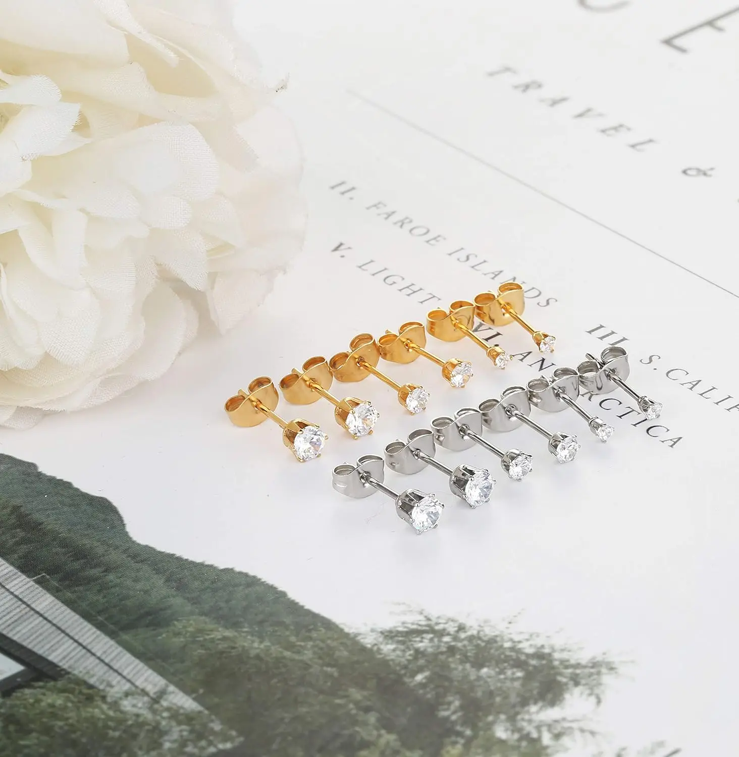 Women's Stainless Steel Stud Earrings, Gold/Silver